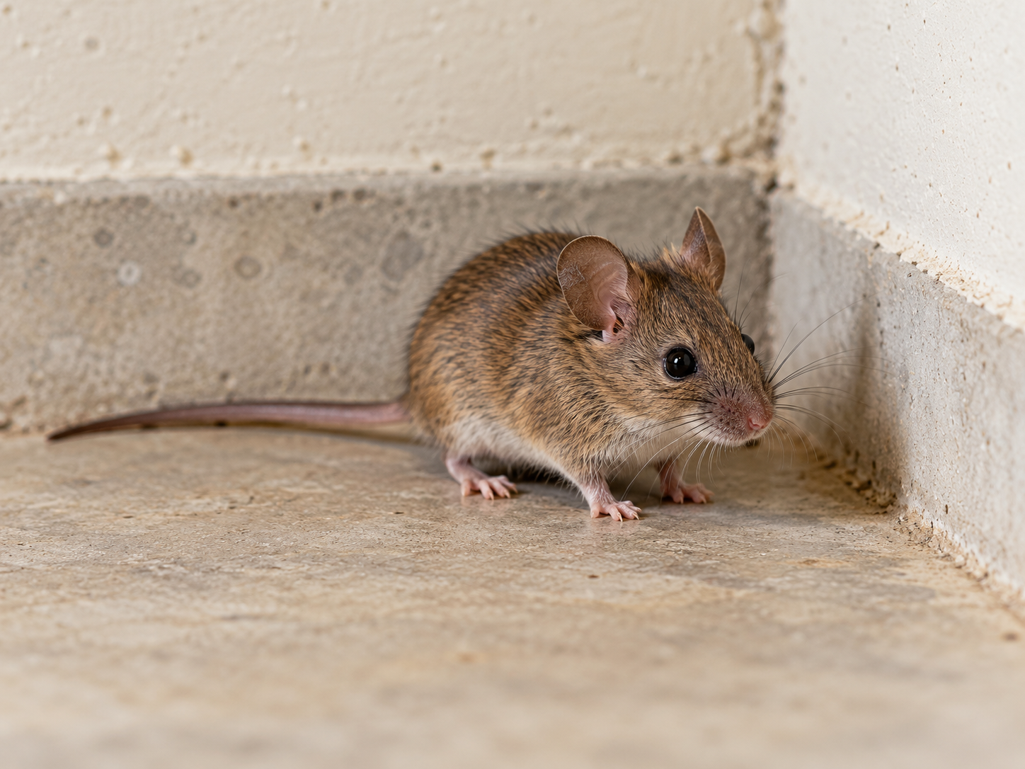 Mouse beside an interior wall