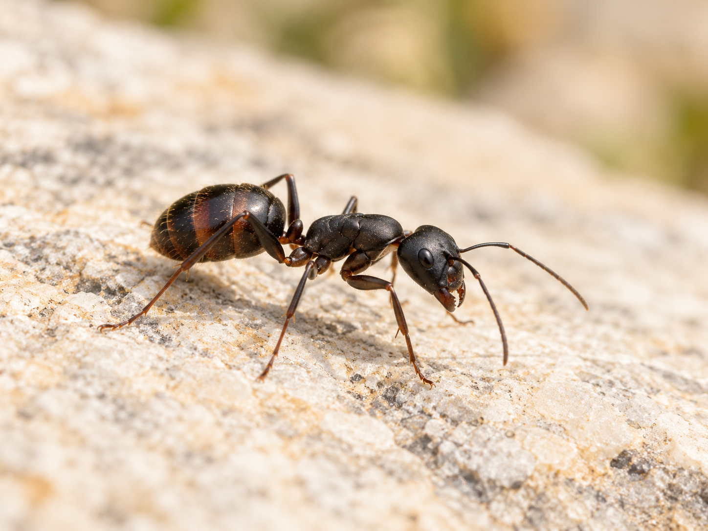 Close view of an ant on stone